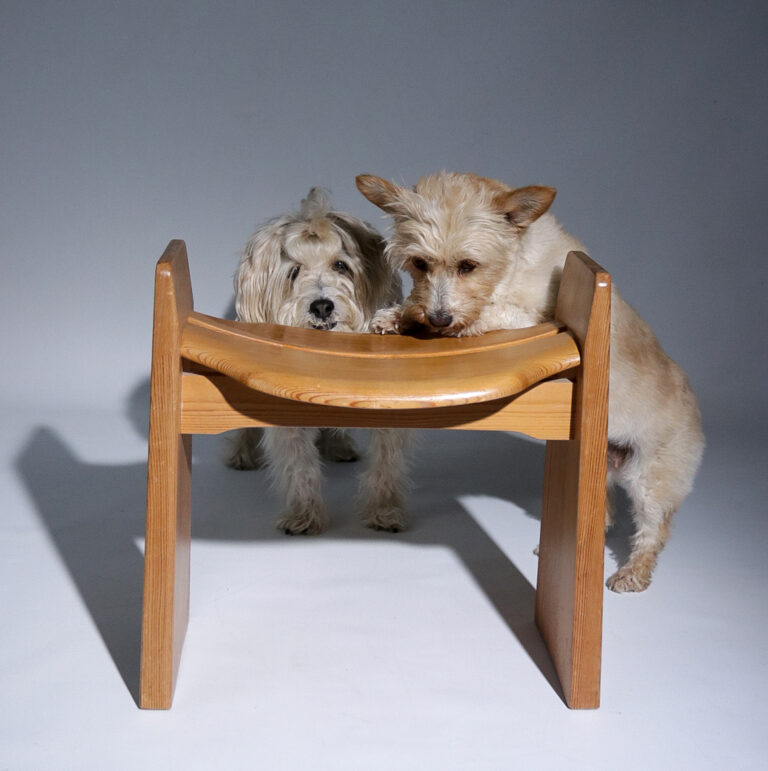 Mid century Gilbert Marklund, Stool Sculpted Pine, Furusnickarn, 1970s, Sweden