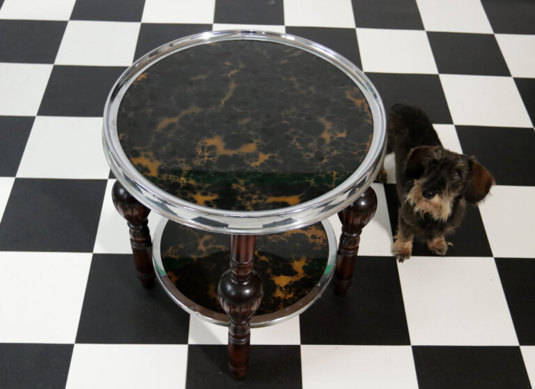 Art Deco Design Bijzettafel Schildpad glas Chromen rand
