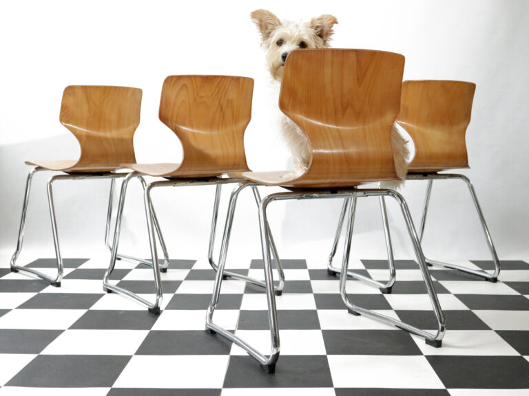 Vintage Design Adam Stegner Flototto Germany Pagholz stoelen goudbruin