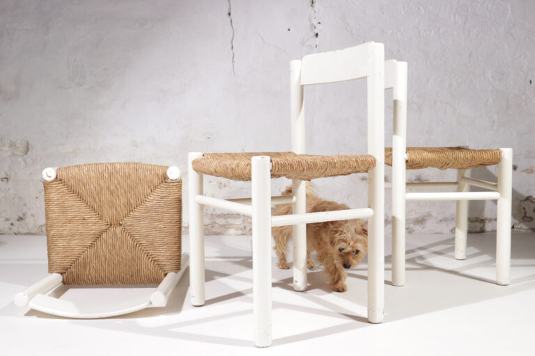 3 White Dining Chairs in the Style of Charlotte Perriand, France, 1960