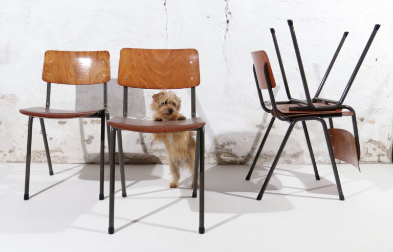 Top! Vintage Design Eromes / Marko Schoolstoelen Taupe frame
