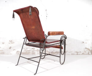 Franse art deco loungestoel smeedijzer leer voetensteun – foto 4