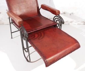 Franse art deco loungestoel smeedijzer leer voetensteun – foto 8
