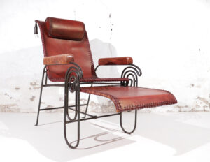 Franse art deco loungestoel smeedijzer leer voetensteun – foto 10