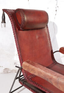 Franse art deco loungestoel smeedijzer leer voetensteun – foto 15