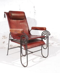 Franse art deco loungestoel smeedijzer leer voetensteun – foto 18