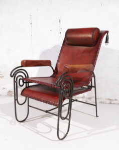 Franse art deco loungestoel smeedijzer leer voetensteun – foto 2