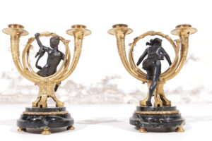 Paar Franse Empire kandelaars verguld brons 1810 – foto 7