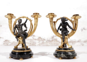 Paar Franse Empire kandelaars verguld brons 1810 – foto 16
