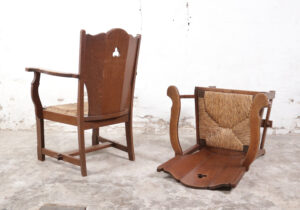 Brutalist eiken loungestoelen biezen zitting 1935 – foto 7