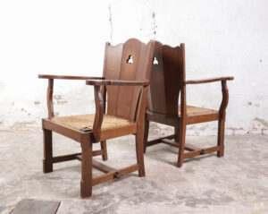 Brutalist eiken loungestoelen biezen zitting 1935 – foto 9
