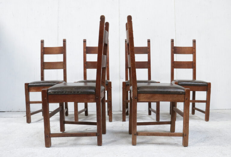 Set of 6 Brutalist Oak Raw Spanish Dining Chairs