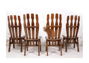 Brutalist eiken eetkamerstoelen bouclé jaren 70 – foto 6