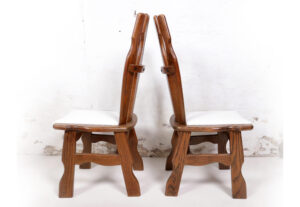 Brutalist eiken eetkamerstoelen bouclé jaren 70 – foto 12