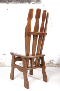 Brutalist eiken eetkamerstoelen bouclé jaren 70 – foto 14