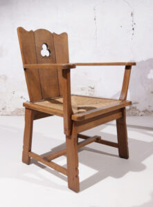Paar brutalist eiken troonstoelen biezen zitting jaren 30 – foto 17