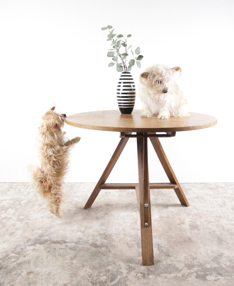 Round wood Industrial table 1960s