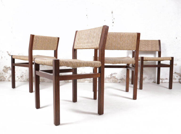 Set of 4 Dutch Design Martin Visser Wengé Rush Dining Room Chairs ’67