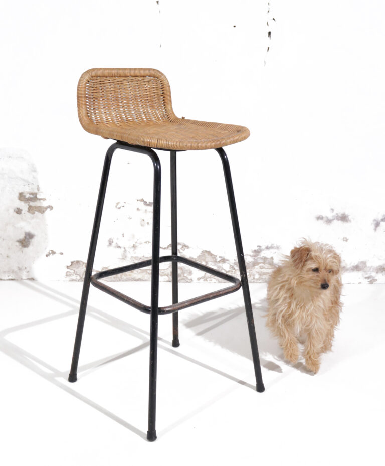 Charlotte Perriand Style Rattan Bar Stool Dirk Van Sliedregt 1960s