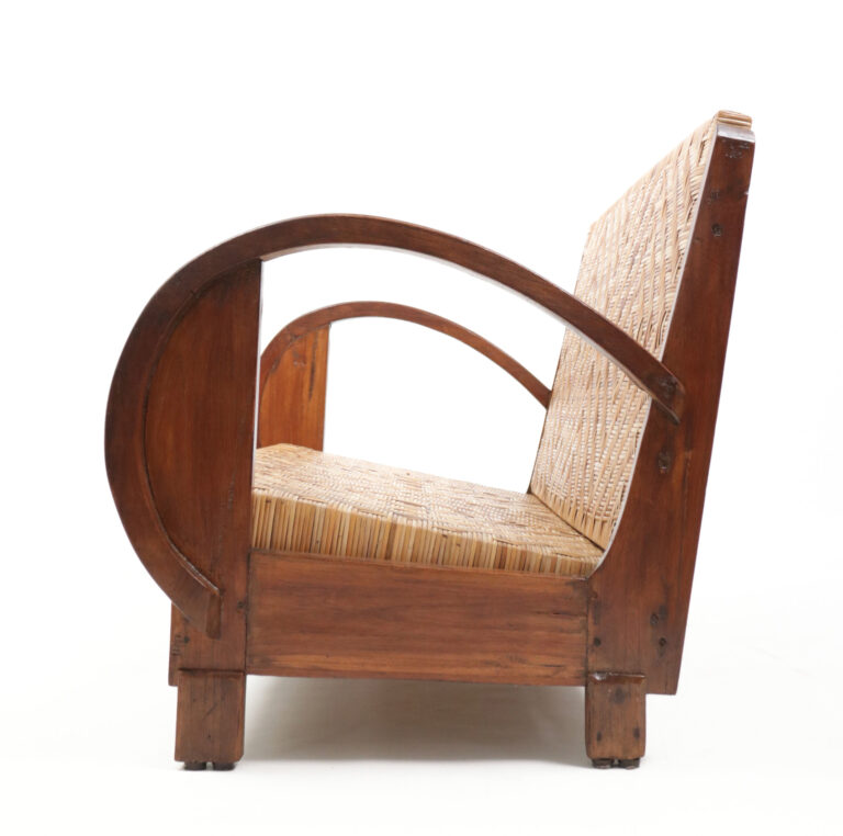 British Colonial Rattan and Wood Art Deco Lounge Sofa c. 1920s