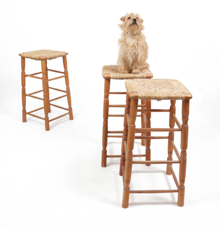 3 Bohemian Style barkrukken Riet Hout