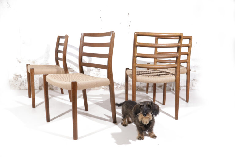 Niels O. Møller Model 85 Oak and Papercord Dining Chairs for J.L. Mollers