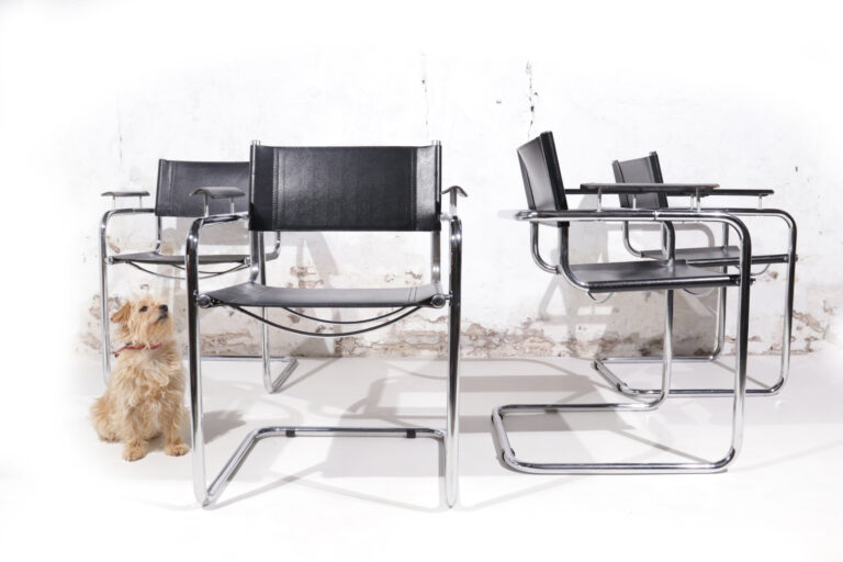 4 Marcel Breuer / Mart Stam stijl stoelen met zwevende armleuning