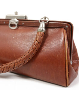 Klein art deco avondtasje bruin geribbeld leer 1920 – foto 5