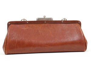 Klein art deco avondtasje bruin geribbeld leer 1920 – foto 11