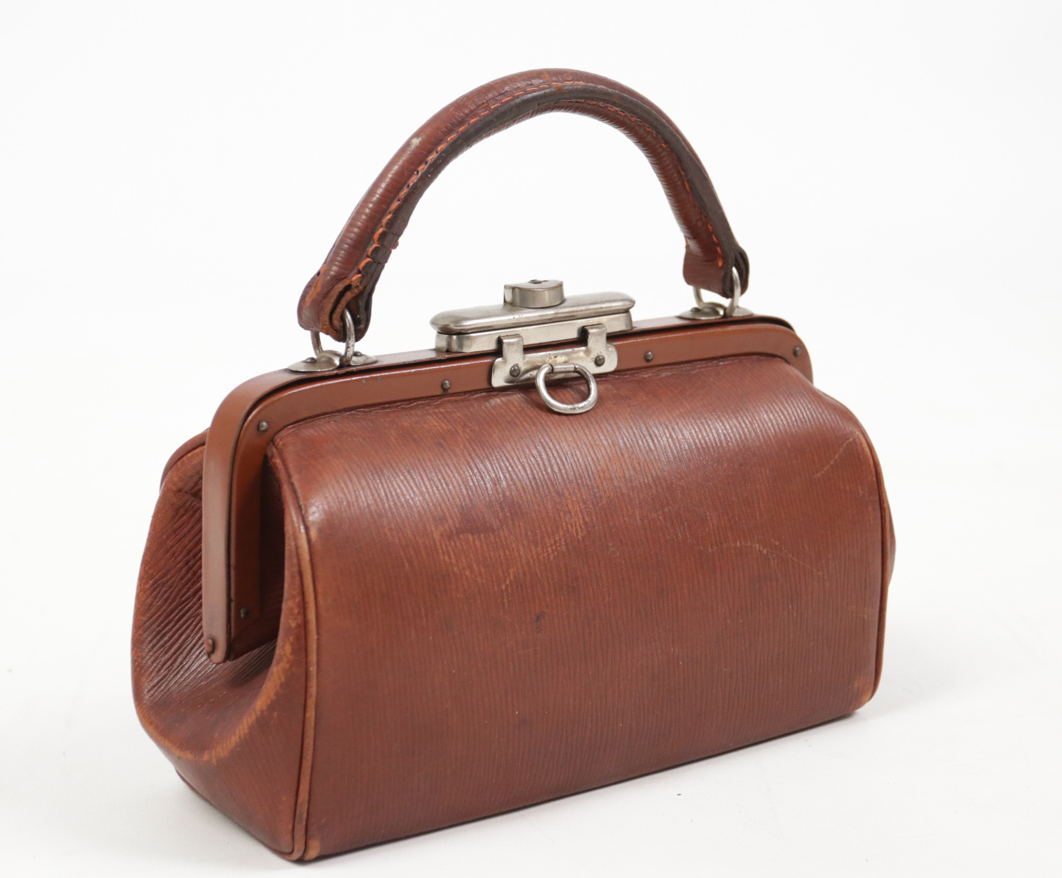 Art deco handtas bruin geribbeld leer 1920 – foto 1