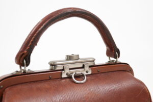 Art deco handtas bruin geribbeld leer 1920 – foto 2