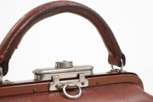 Art deco handtas bruin geribbeld leer 1920 – foto 3