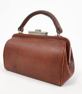 Art deco handtas bruin geribbeld leer 1920 – foto 6