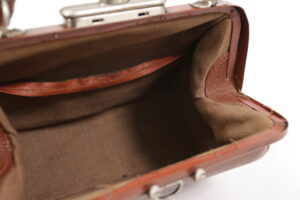 Art deco handtas bruin geribbeld leer 1920 – foto 11