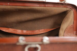 Art deco handtas bruin geribbeld leer 1920 – foto 12