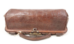 Antieke Franse art deco dokterstas krokodilprint leer 1920 – foto 13