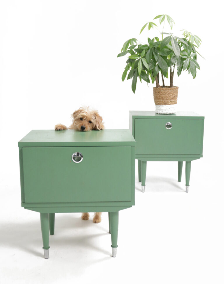 Vintage Design Nachtkastjes Groen met Chroom