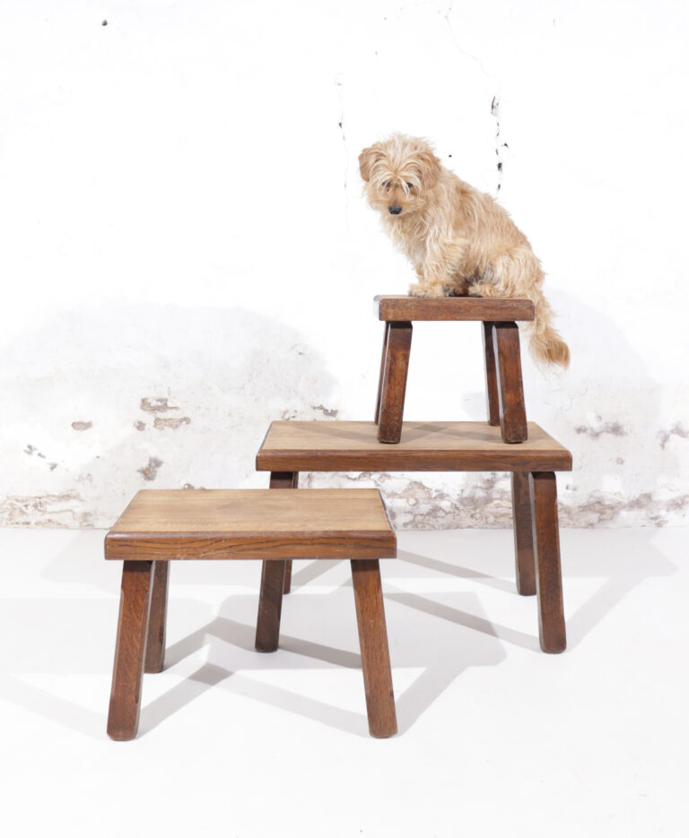 Set of 3 Pierre Chapo Inspired Brutalist Nesting Tables Bi-Color Oak