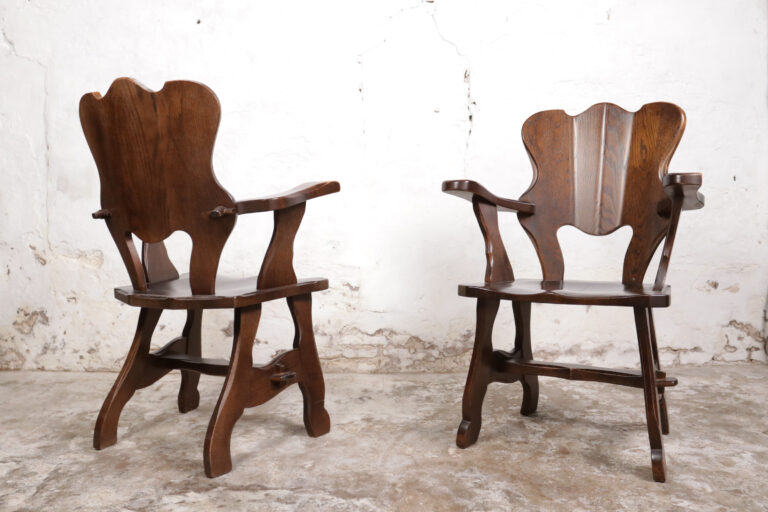 Story Book Brutalist Wabi Sabi Oak Fire place Lounge Chairs