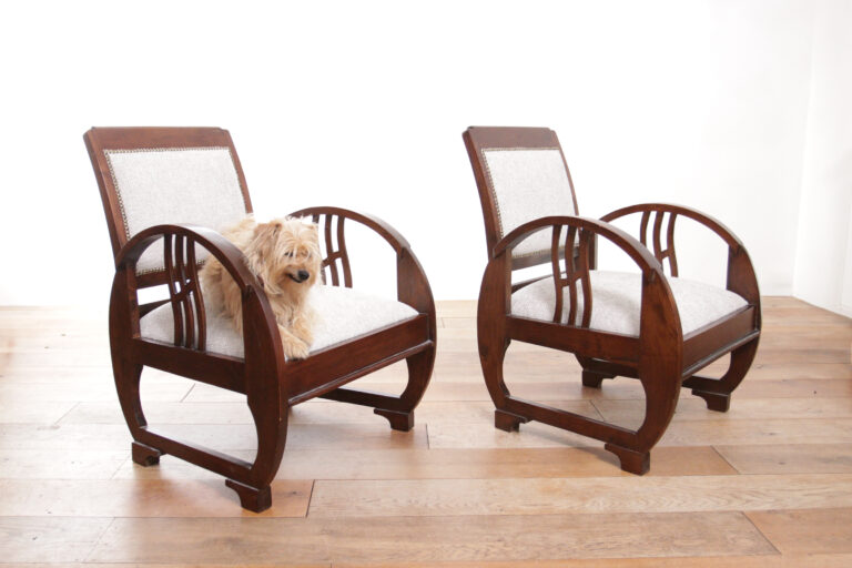 Two Rare Exclusive Elegant Art Deco Vintage French Wooden Armchairs 1930’s