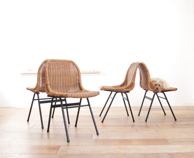 Set of 4 Dirk Van Sliedregt Rattan Chairs Black Legs Rohe Noordwolde