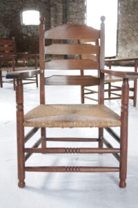 Hollandse eiken ladderback fauteuil met biezen zitting jaren 30 – foto 4