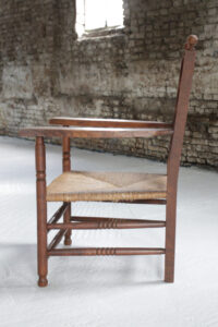 Hollandse eiken ladderback fauteuil met biezen zitting jaren 30 – foto 6