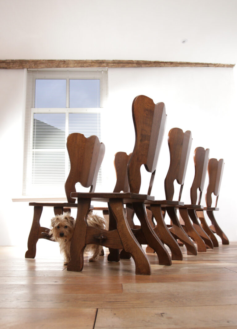 Set of 6 Brutalist Wabi Sabi Oak Dining room Chairs