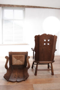 Brutalist eiken loungestoel met biezen zitting circa 1935 – foto 14