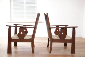 Brutalist eiken loungestoelen nieuwe biezen zitting 1935 – foto 8