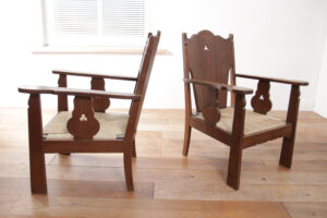 Brutalist eiken loungestoelen nieuwe biezen zitting 1935 – foto 9