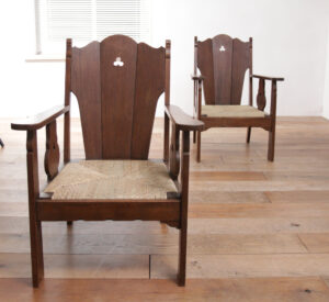 Brutalist eiken loungestoelen nieuwe biezen zitting 1935 – foto 16