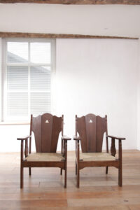 Brutalist eiken loungestoelen nieuwe biezen zitting 1935 – foto 17