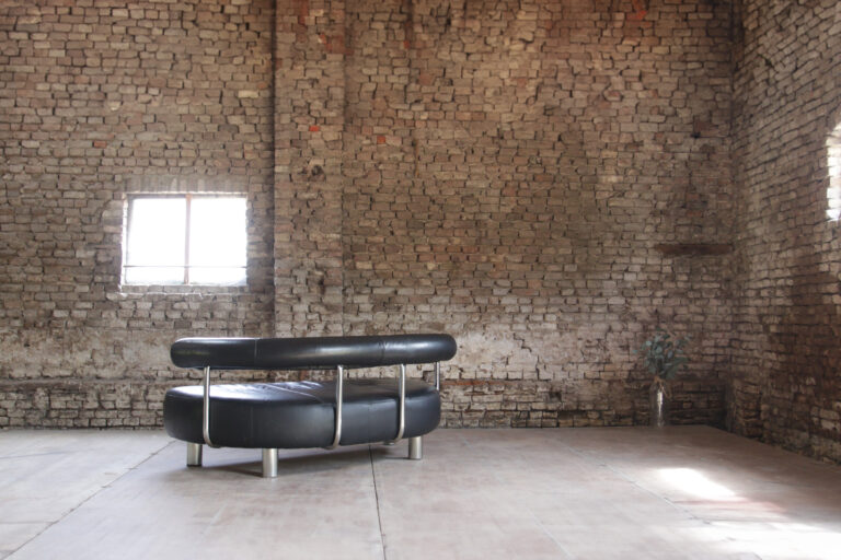 Vintage Zwart Leren Diepe Buisframe Loungebank